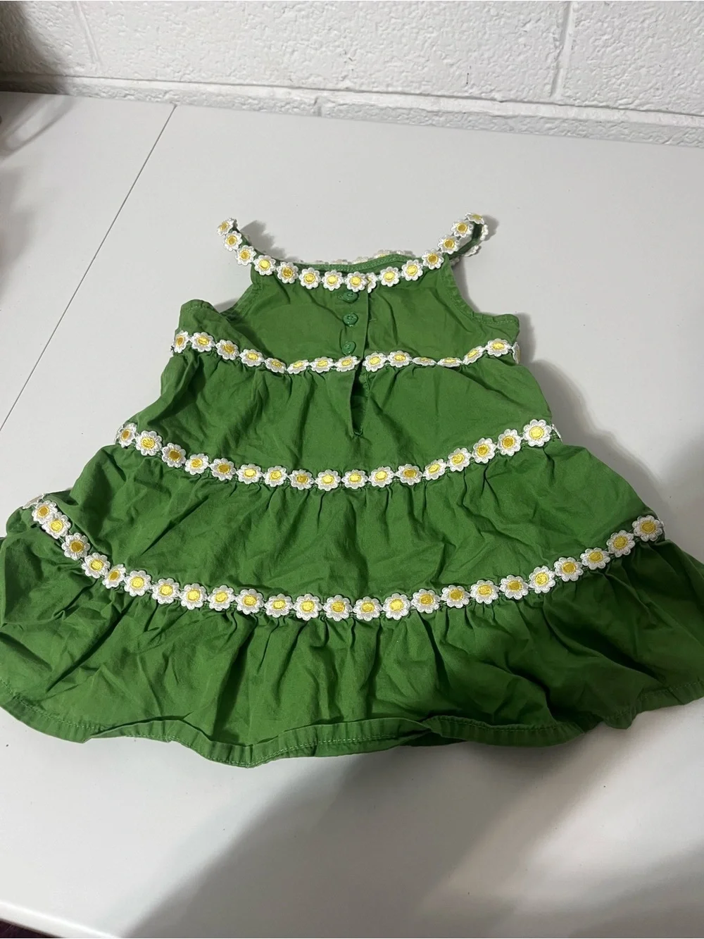 Green Daisy Trim Baby Girls Sleeveless Sundress 6-12 Months 100% Cotton Gymboree